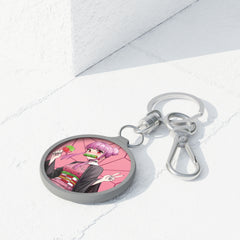 Budo cosplaying as Nezuko - cute anime girl Keychain + Keyring Tag