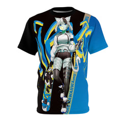 Tori - Icy blue raspberry - Neko skater anime girl Unisex AOP Cut & Sew T-shirt