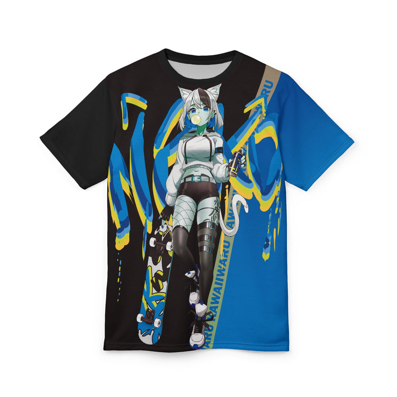 Tori - Icy blue raspberry - Neko skater anime girl Unisex AOP Cut & Sew T-shirt