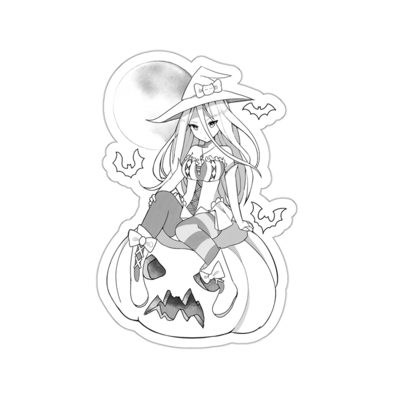 Yuuki B&W Kawaii Witch Cute Anime Die-Cut Sticker