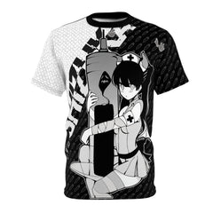 Shizuka B&W V2 Kawaii Anime Nurse - Creepy Cute - Unisex AOP Cut & Sew Tee