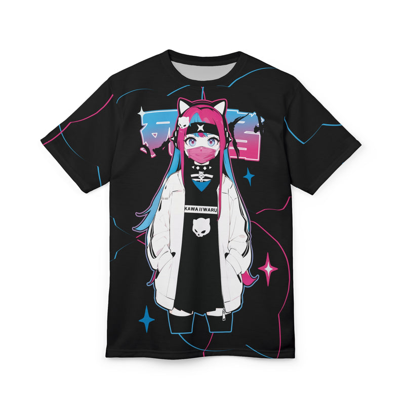 Meena - Creepy cute skeletal kawaii anime girl Unisex AOP Cut & Sew T-shirt