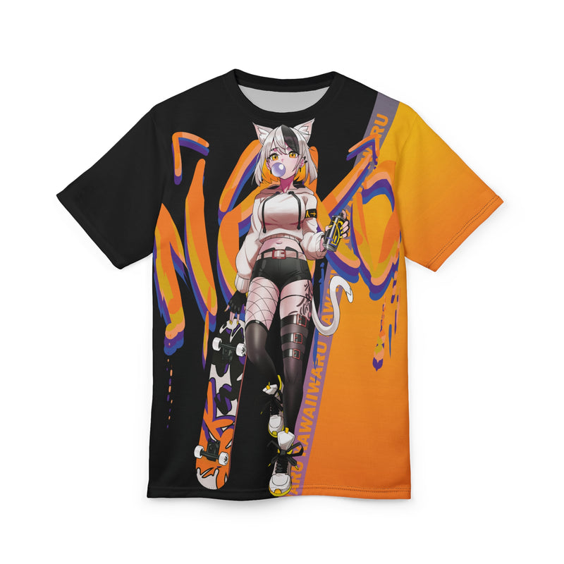 Tori - Orange tornado - Neko skater anime girl Unisex AOP Cut & Sew T-shirt