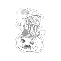 Yuuki B&W Kawaii Witch Cute Anime Die-Cut Sticker