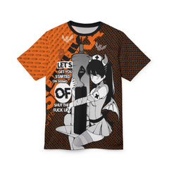 Shizuka B&W Kawaii Creepy Anime Nurse - Halloween Edition Unisex AOP Cut & Sew T-shirt