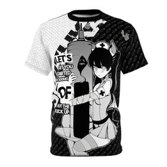 Shizuka B&W V2 Kawaii Anime Nurse - Creepy Cute - Unisex AOP Cut & Sew T-shirt