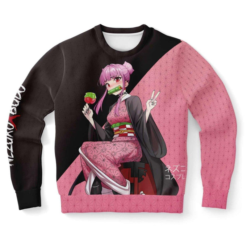 Budo cosplaying as Nezuko Cute Anime Girl AOP Sweatshirt - kawaiiwaru