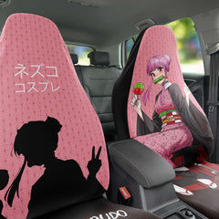 Budo cosplaying as Nezuko Cute Anime Girl Car Seat Cover (x2) - kawaiiwaru