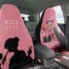 Budo cosplaying as Nezuko Cute Anime Girl Car Seat Cover (x2) - kawaiiwaru