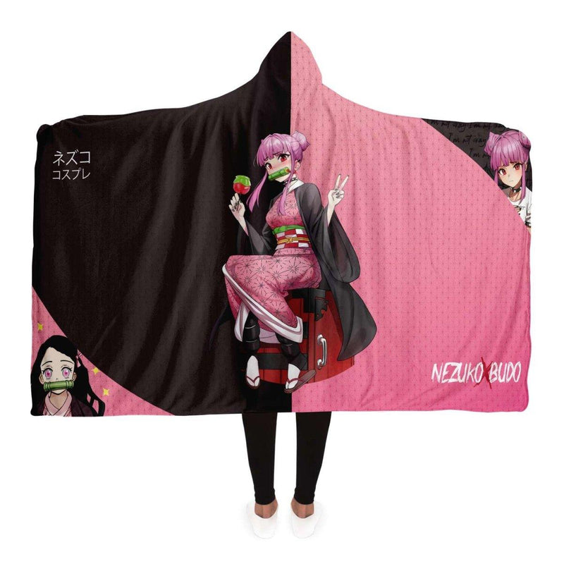 Budo cosplaying As Nezuko Cute Anime Girl Hooded Blanket - kawaiiwaru