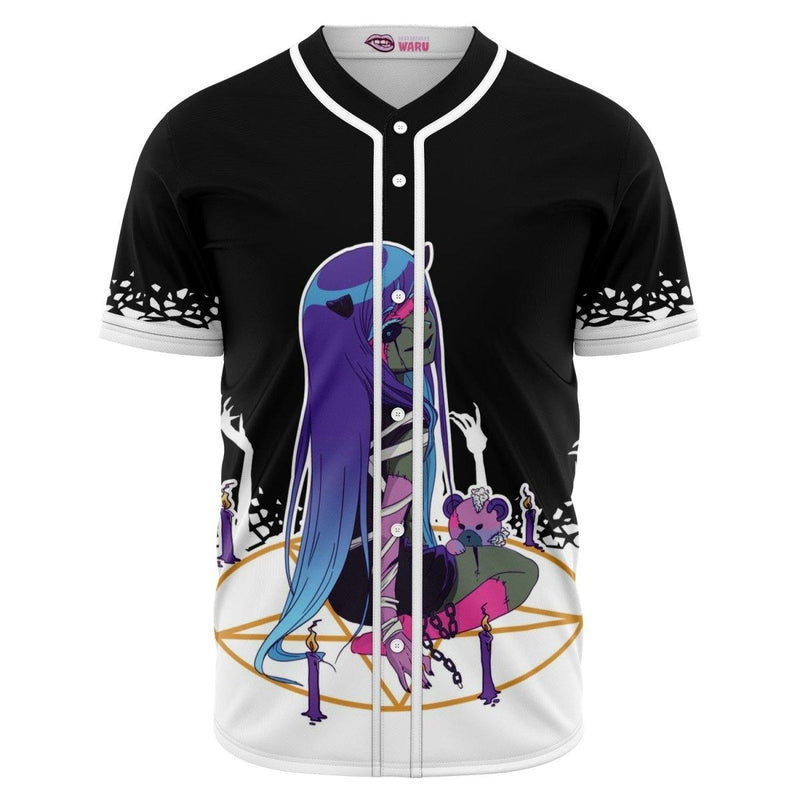 Chiroko creepy anime girl unisex baseball jersey t-shirt w/stripes - kawaiiwaru