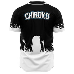 Chiroko creepy anime girl unisex baseball jersey t-shirt w/stripes - kawaiiwaru