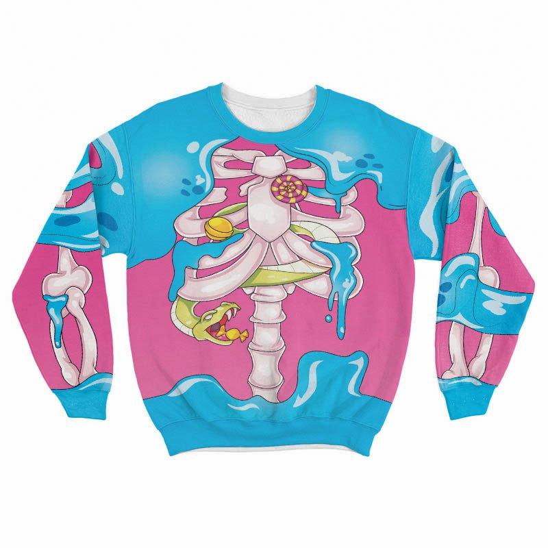 Full Body Kawaii Skeleton Halloween Sweatshirt - kawaiiwaru