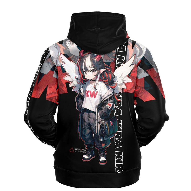 Kira - Demon Angel Elf Cyberpunk cute anime girl Unisex AOP Hoodie - kawaiiwaru