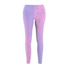 Light Pastel Goth Cross V1.2 Pattern Women's Cut & Sew Casual Leggings - kawaiiwaru