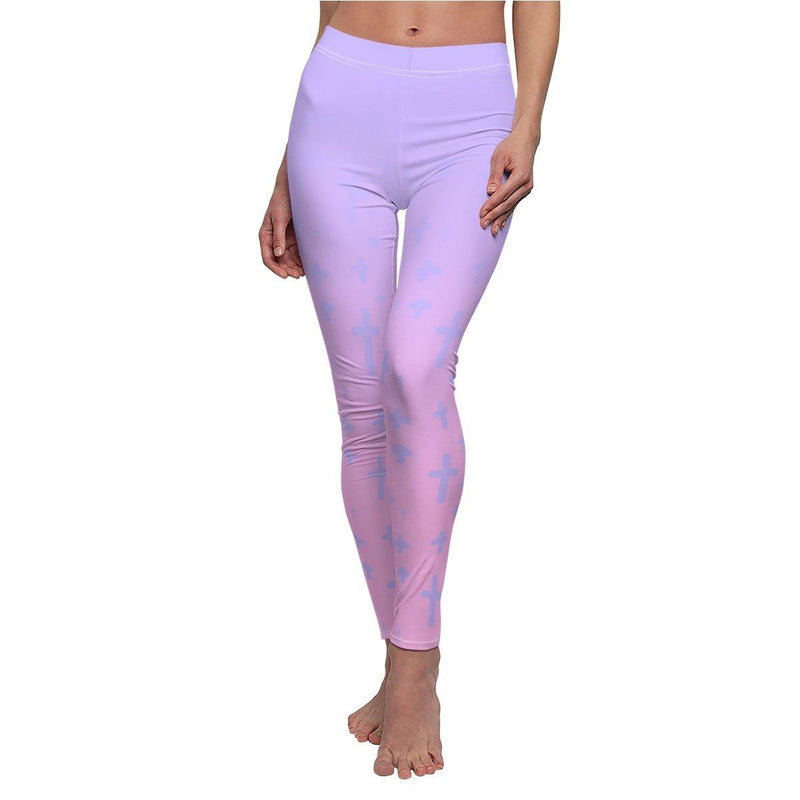 Light Pastel Goth Cross V1 Pattern Women's Cut & Sew Casual Leggings - kawaiiwaru