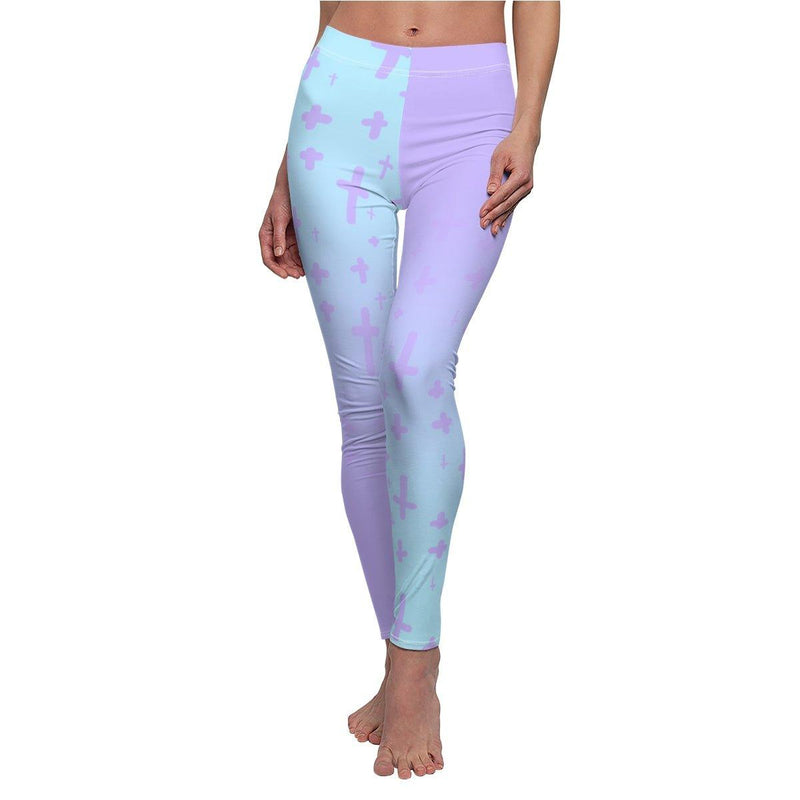 Light Pastel Goth Cross V2.2 Pattern Women's Cut & Sew Casual Leggings - kawaiiwaru