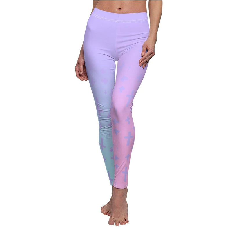 Light Pastel Goth Cross V3.3 Pattern Women's Cut & Sew Casual Leggings - kawaiiwaru