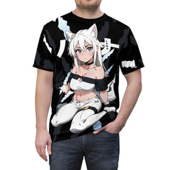 Luna - Wolf anime girl - werewolf Unisex AOP Cut & Sew T-shirt - kawaiiwaru