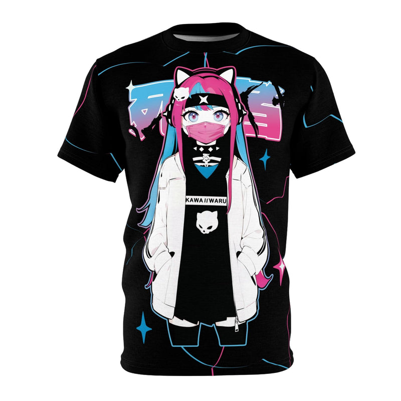 Meena - Creepy cute skeletal kawaii anime girl Unisex AOP Cut & Sew T-shirt - kawaiiwaru