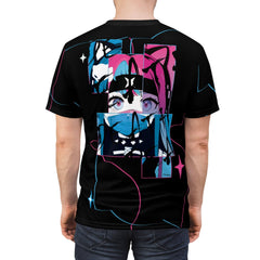 Meena - Creepy cute skeletal kawaii anime girl Unisex AOP Cut & Sew T-shirt - kawaiiwaru