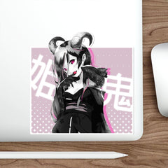 Oni-Hime B&W Hentai Demon Kawaii Anime Girl 3/4 Die-Cut Sticker - kawaiiwaru