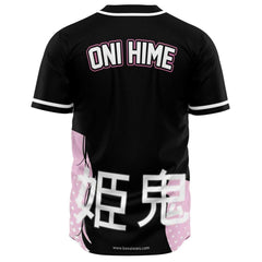 Oni-Hime Demon Dragon anime girl unisex baseball jersey t-shirt w/stripes - kawaiiwaru