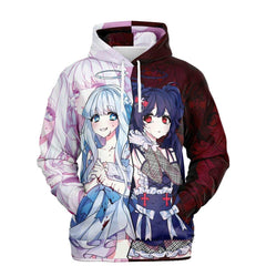 Saidah and Laylah - Dark and Light Anime Angel Twins Unisex AOP Hoodie - kawaiiwaru