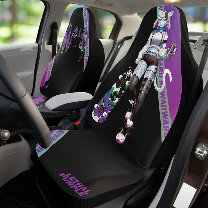 Tori - Lethal purple - Neko skater anime girl Car Seat Cover (x2) - kawaiiwaru