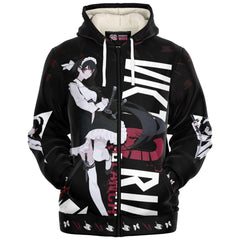 Victoria Blanche Deadly anime girl maid AOP Sherpa Jacket Hoodie - kawaiiwaru