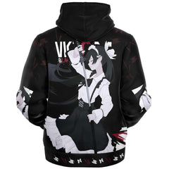 Victoria Blanche Deadly anime girl maid AOP Sherpa Jacket Hoodie - kawaiiwaru