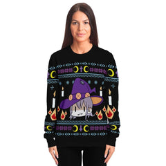 Witch Face Christmas Unisex AOP Ugly Sweatshirt - kawaiiwaru